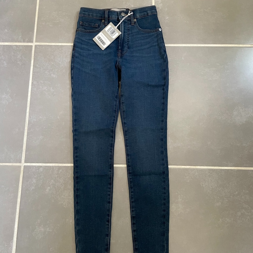 NWT Everlane Authentic Stretch High-Rise Skinny Ankle Jeans Size 23 Mid Blue